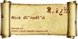 Mick Árpád névjegykártya